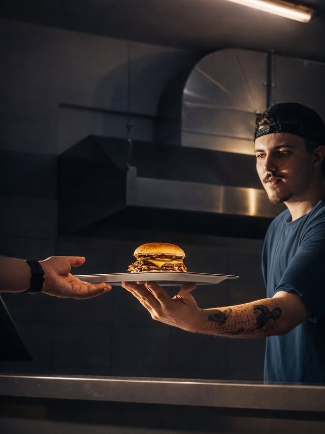 Şef burger uzatıyor